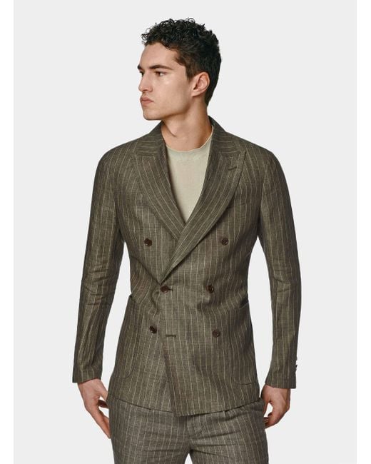 Americana De Traje De Raya Diplomática Con Doble Botonadura En Lino Delavé, Talla Gutteridge de hombre de color Green