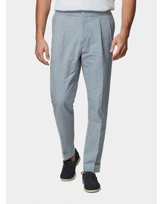 Pantalones De Doble Pinza En Algodón Seersucker, Talla Gutteridge de hombre de color Blue
