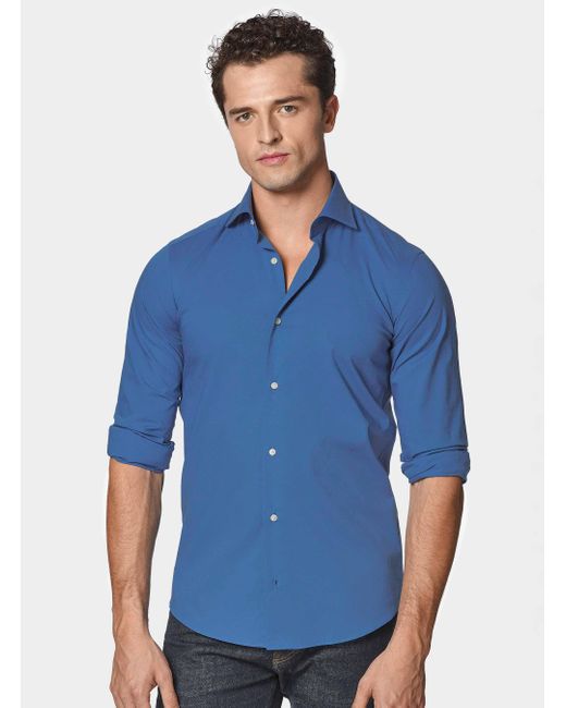 Camisa De Popelina Elástica, Talla Gutteridge de hombre de color Blue