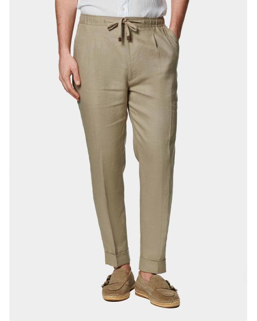 Pantalón De Lino Puro Con Pinzas Y Cordón De Ajuste, Talla Gutteridge de hombre de color Natural