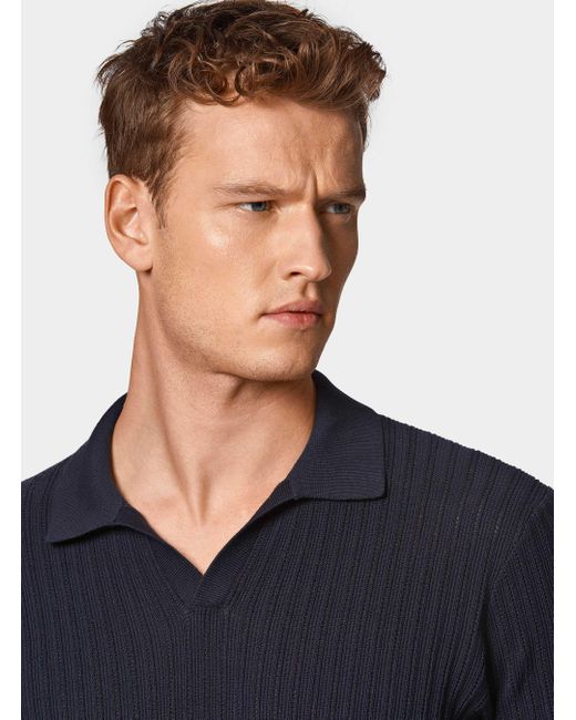 Polo De Punto Perforado Sin Botones En Algodón Extrafino, Talla Gutteridge de hombre de color Blue