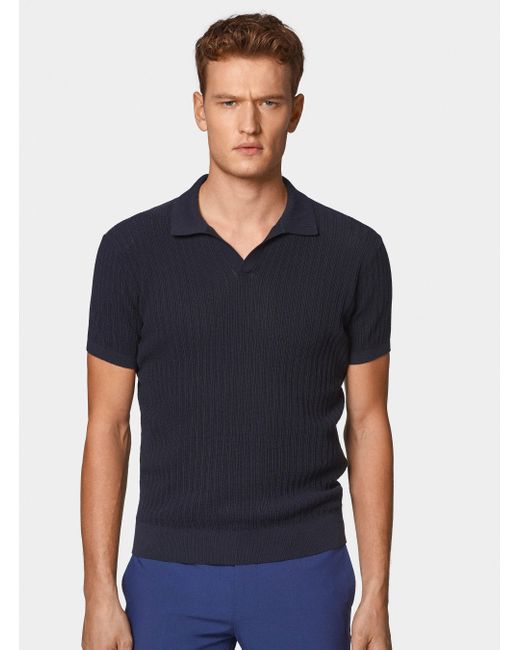 Polo De Punto Perforado Sin Botones En Algodón Extrafino, Talla Gutteridge de hombre de color Blue