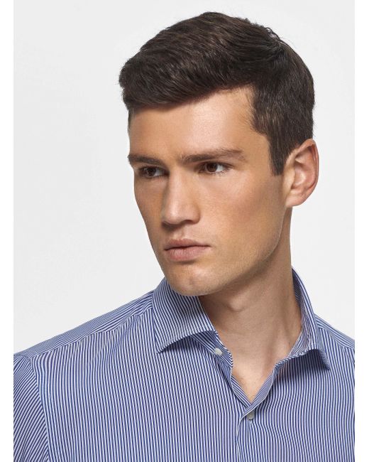 Camisa de rayas de popelín elástico Gutteridge de hombre de color Blue
