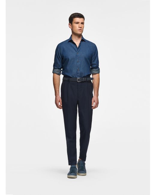Camicia in cotone chambray di Gutteridge in Blue da Uomo