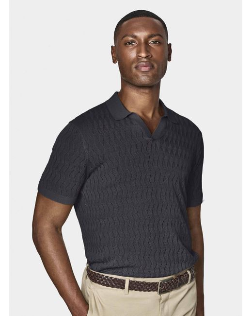Polo De Punto Perforado De Algodón Y Seda Sin Botones, Talla Gutteridge de hombre de color Blue