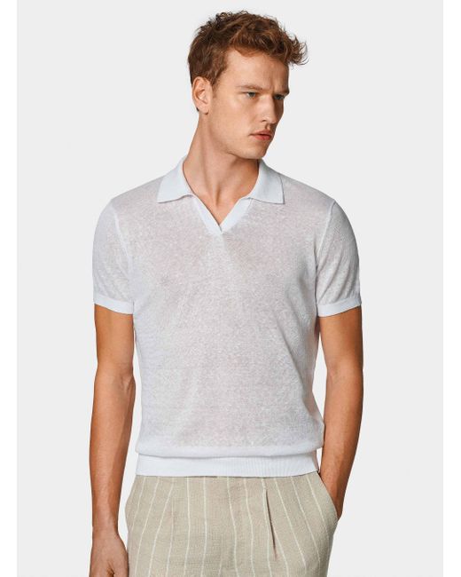 Gutteridge Knopfloses Strickpolohemd Aus Reinem Leinen in White für Herren