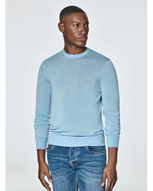 Punto De Algodón Y Seda Con Cuello Redondo, Talla Gutteridge de hombre de color Blue