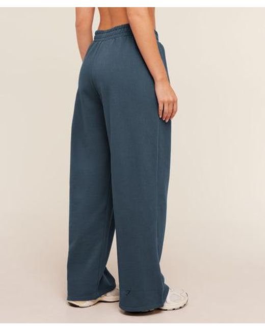 GYMSHARK Blue Stacked Graphic Wide Leg Joggers