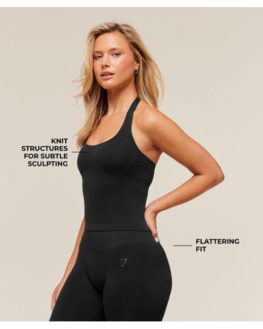 GYMSHARK Black Soft Sculpt Halterneck Tank With Shelf