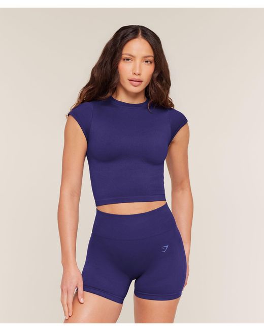 GYMSHARK Blue Poise Crew Neck Short Sleeve Top