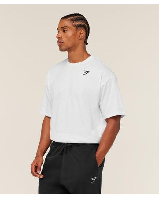 GYMSHARK White Crest Oversized T-Shirt for men