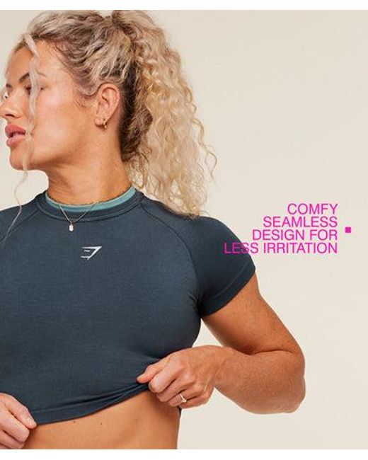 GYMSHARK Blue Interval Seamless Short Sleeve Crop Top