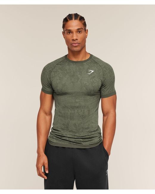 GYMSHARK Green Geo Seamless Grid T-Shirt for men