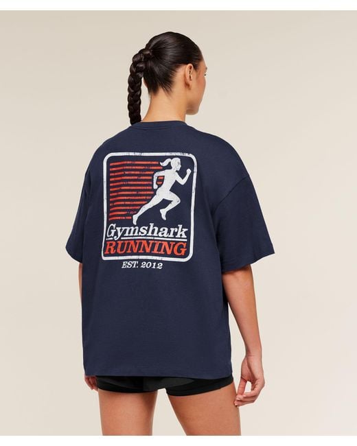 GYMSHARK Blue Run Club Graphic Short Sleeve T-Shirt