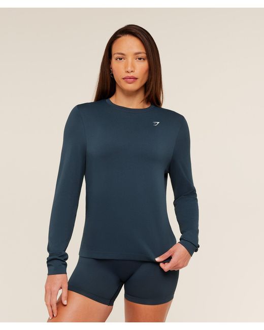 GYMSHARK Blue Everyday Seamless Long Sleeve Top