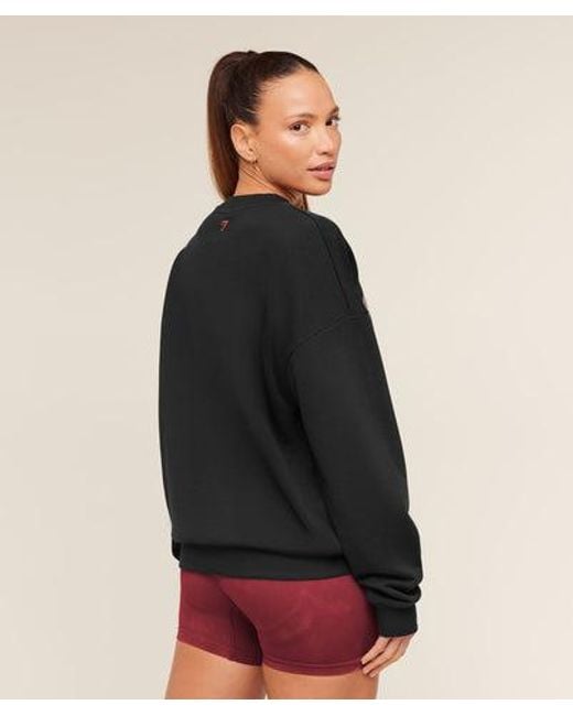 GYMSHARK Black Collegiate Graphic Crew Neck Pullover