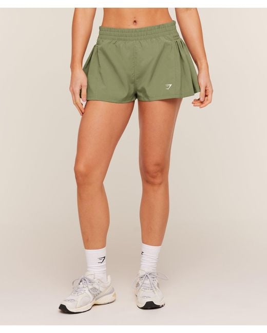 GYMSHARK Green Flutter Woven Shorts