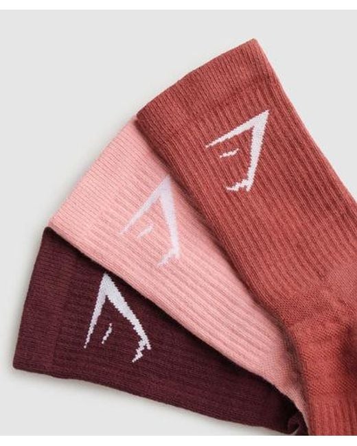 GYMSHARK Red Crew Socks 3Pk