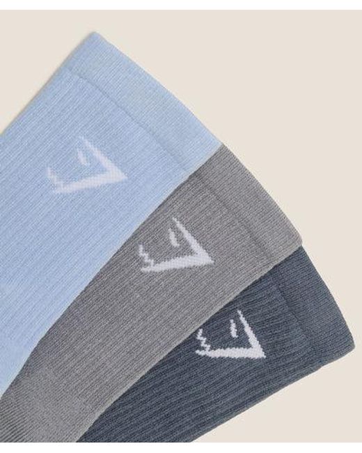 GYMSHARK Blue Crew Socks 3Pk