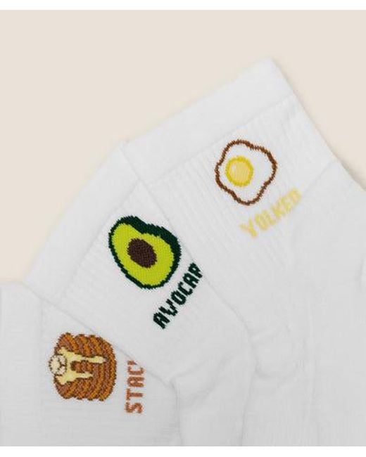 GYMSHARK Natural Breakfast Graphic Midi Socks 3Pk