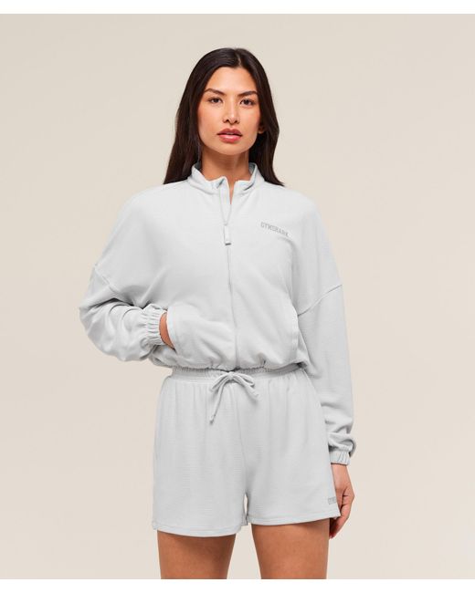 GYMSHARK White Waffle Midi Zip Up Jacket