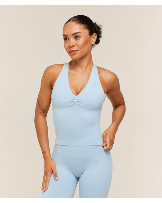 GYMSHARK Blue Lift Seamless Tank With Shelf