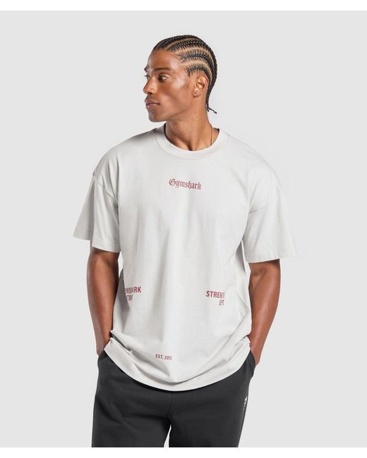 GYMSHARK White Strength Dept Graphic T-Shirt for men