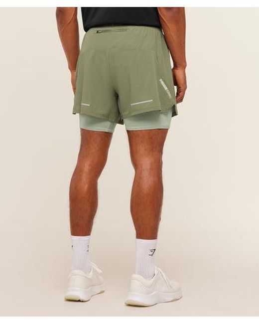 GYMSHARK Green Running 4" 2In1 Shorts for men