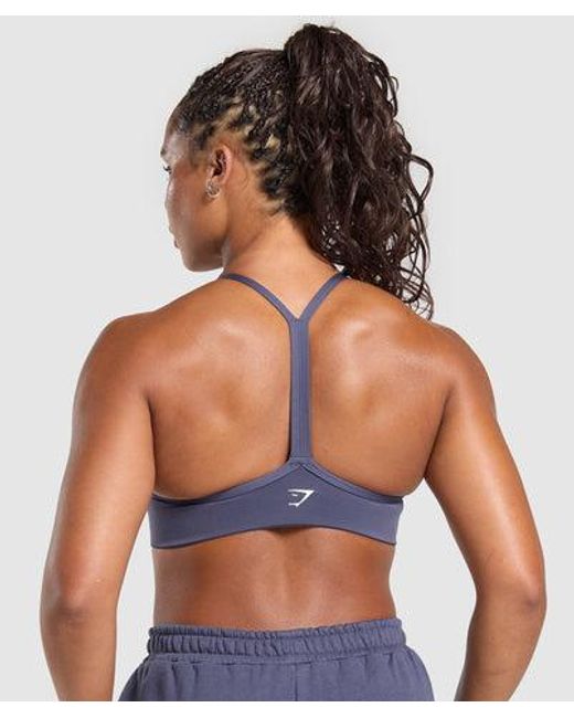 GYMSHARK Blue Strength Department Graphic Sports Bra