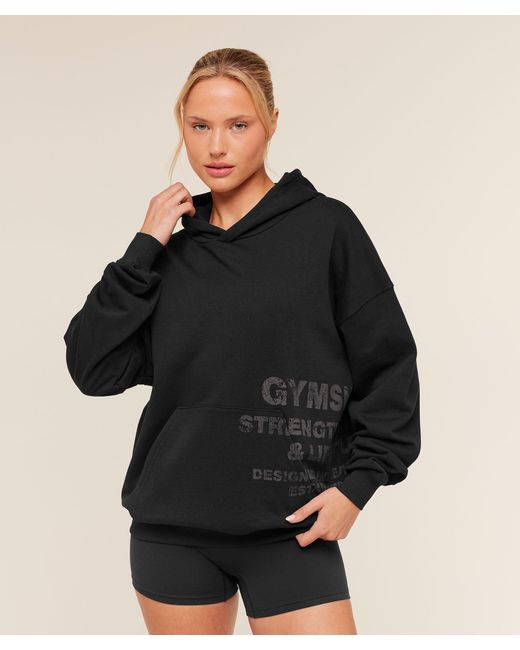 GYMSHARK Black Stacked Graphic Hoodie