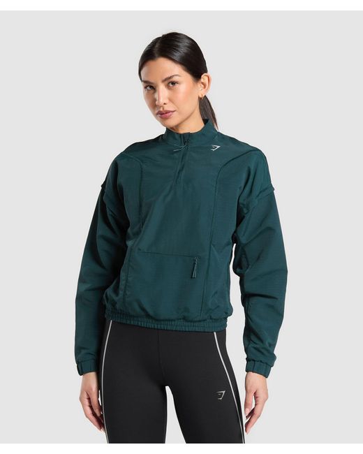 GYMSHARK Green Running /4 Zip Track Top