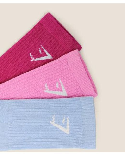 GYMSHARK Pink Crew Socks 3Pk