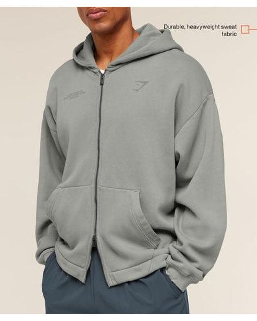 GYMSHARK Gray Conditioning Club Washed Zip Through Hoodie for men