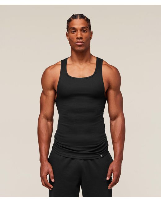 GYMSHARK Black Ribbed Tank 3 Pack for men