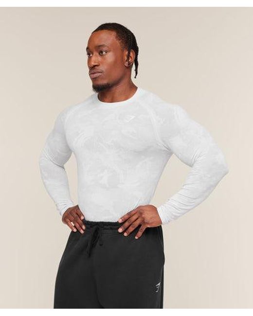 GYMSHARK White Geo Seamless Long Sleeve T-Shirt for men