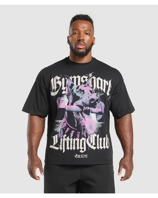 GYMSHARK Black Doberman Graphic T-Shirt for men