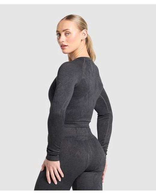 GYMSHARK Gray Adapt Camo Seamless Long Sleeve Top