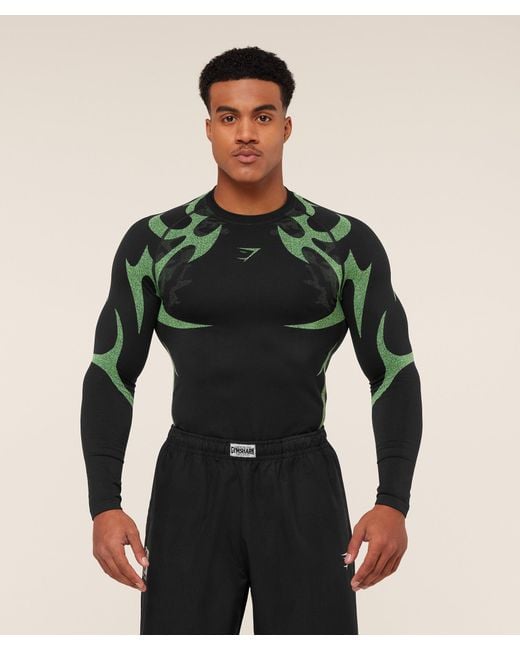 GYMSHARK Green Storm Seamless Long Sleeve T-Shirt for men