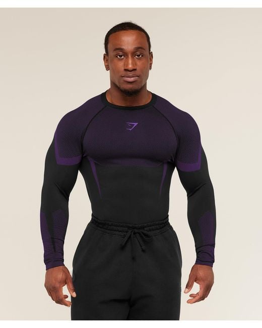 GYMSHARK Blue Onyx 5.0 Seamless Long Sleeve T-Shirt for men