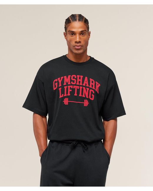 GYMSHARK Black Lifting Barbell T-Shirt for men