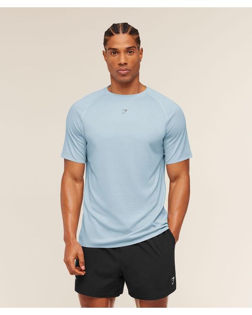 GYMSHARK Blue Hybrid Engineered Jacquard T-Shirt for men