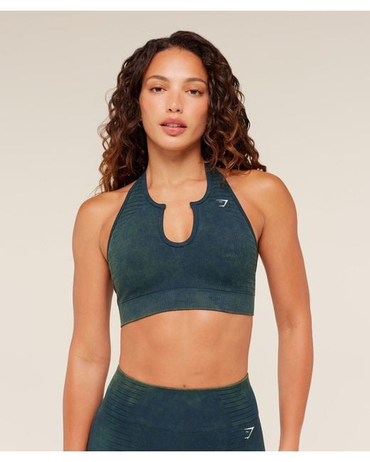 GYMSHARK Blue Steel Seamless Halter Neck Bra