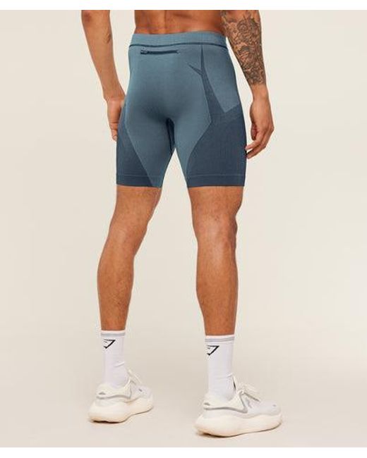 GYMSHARK Blue Seamless Running Half Tight for men