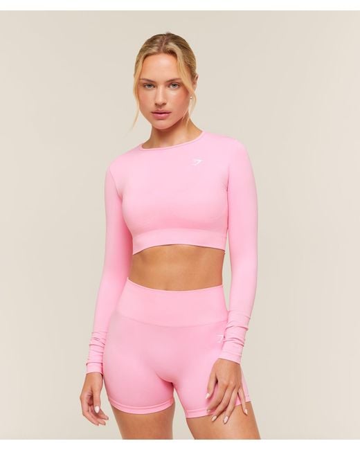 GYMSHARK Pink Everyday Seamless Long Sleeve Crop Top