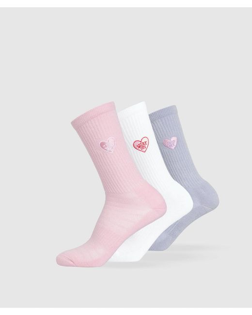 GYMSHARK Pink Gfx 3Pk Crew Socks