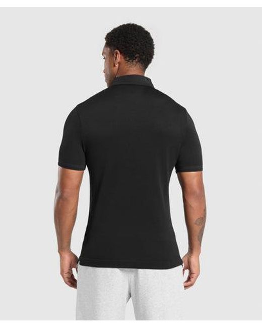 GYMSHARK Black Flat Knit Polo Shirt for men