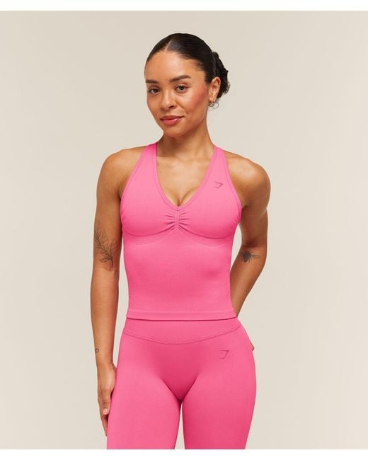 GYMSHARK Pink Lift Seamless Tank With Shelf