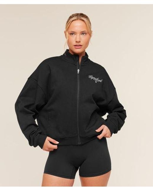 GYMSHARK Black Script Embroidery Oversized Zip Through