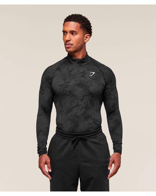 GYMSHARK Black Geo Seamless 1/4 Zip for men