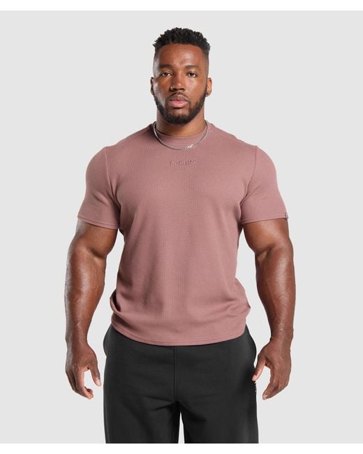 GYMSHARK Red Waffle T-Shirt for men